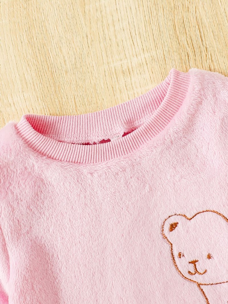 Tyttövauvojen Söpö Pyjamasetti Jossa On Fleece Thermal Bear Print Puseropusero Ja Housut Talveksi Kotiin