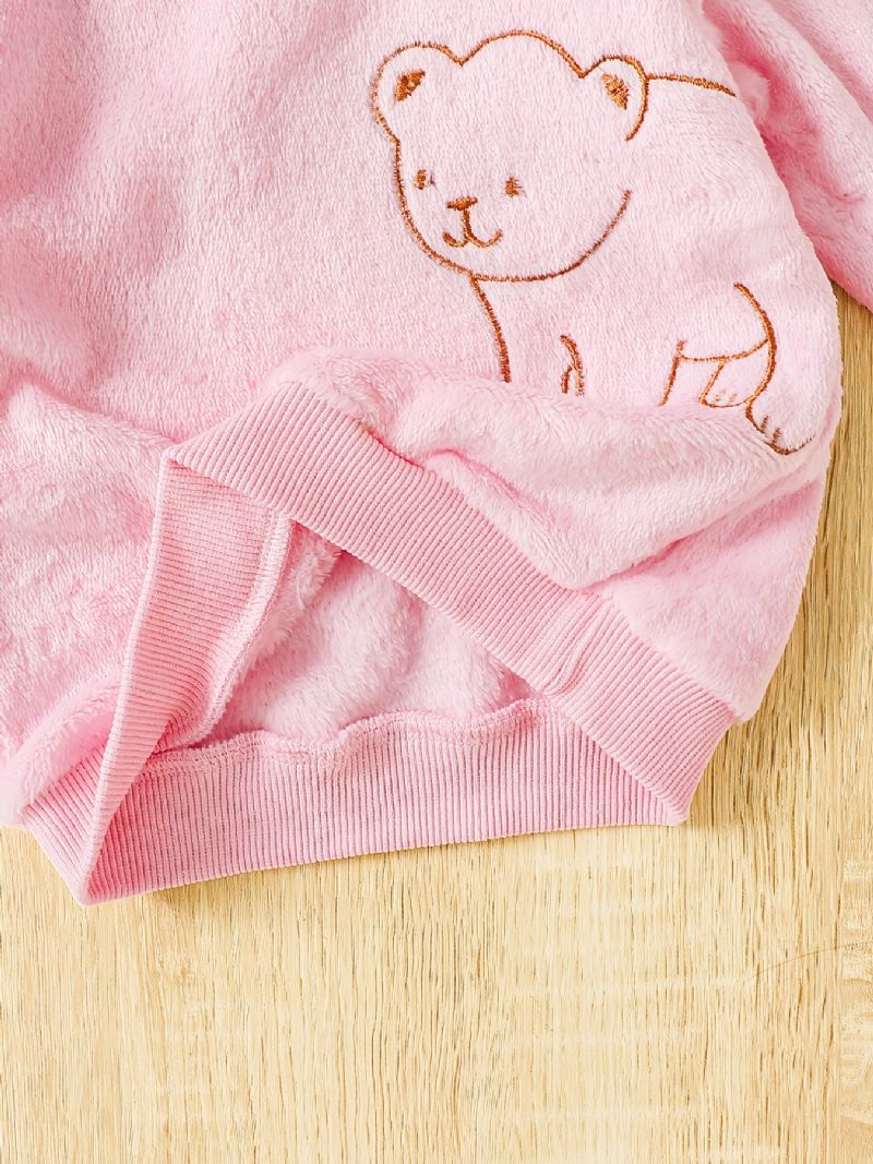 Tyttövauvojen Söpö Pyjamasetti Jossa On Fleece Thermal Bear Print Puseropusero Ja Housut Talveksi Kotiin