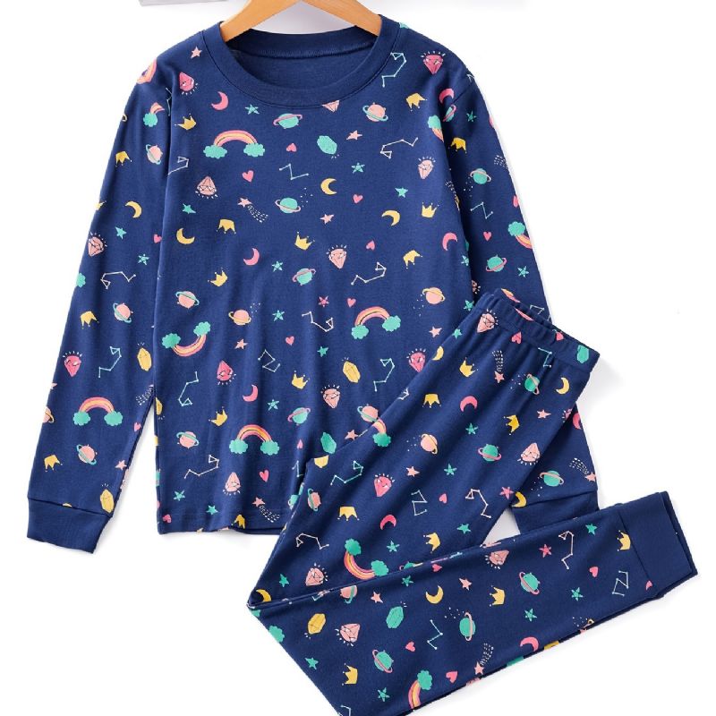 Unisex Lasten Homewear Star Print Pyjamasetti Pyöreäkauluksinen Pitkähihainen Toppi + Housutsetti Talvivaatteisiin
