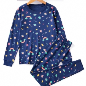 Unisex Lasten Homewear Star Print Pyjamasetti Pyöreäkauluksinen Pitkähihainen Toppi + Housutsetti Talvivaatteisiin