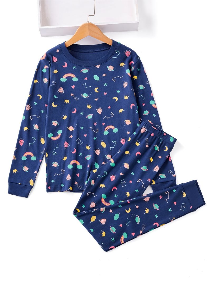 Unisex Lasten Homewear Star Print Pyjamasetti Pyöreäkauluksinen Pitkähihainen Toppi + Housutsetti Talvivaatteisiin