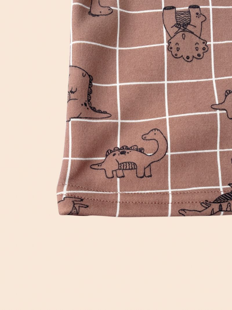 Uusi Syystalvi Pojille Ja Tytöille Paksu Pitkähihainen Dinosauruskuvioinen Pyjamasetti Lämpimät Oleskeluvaatteet