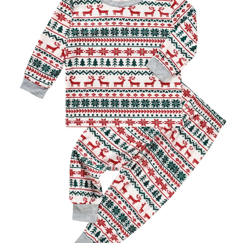 Vauvan Joulu Pyjamat Perheasut Hirvi Joulukuusi Print Crew Neck Top & Housut Setti Pojat Tytöt Lapset Vaatteet