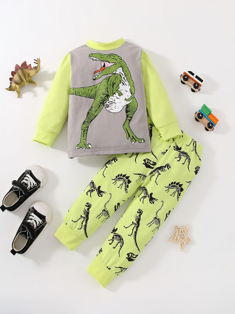 Vauvan Poikien Pyjama Dinosaur Print Pyöreäkaula-aukoinen Pitkähihainen Toppi & Housutsetti