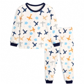 Vauvan Poikien Sarjakuva Lentokone Painettu Pyjamasetti Valkoinen