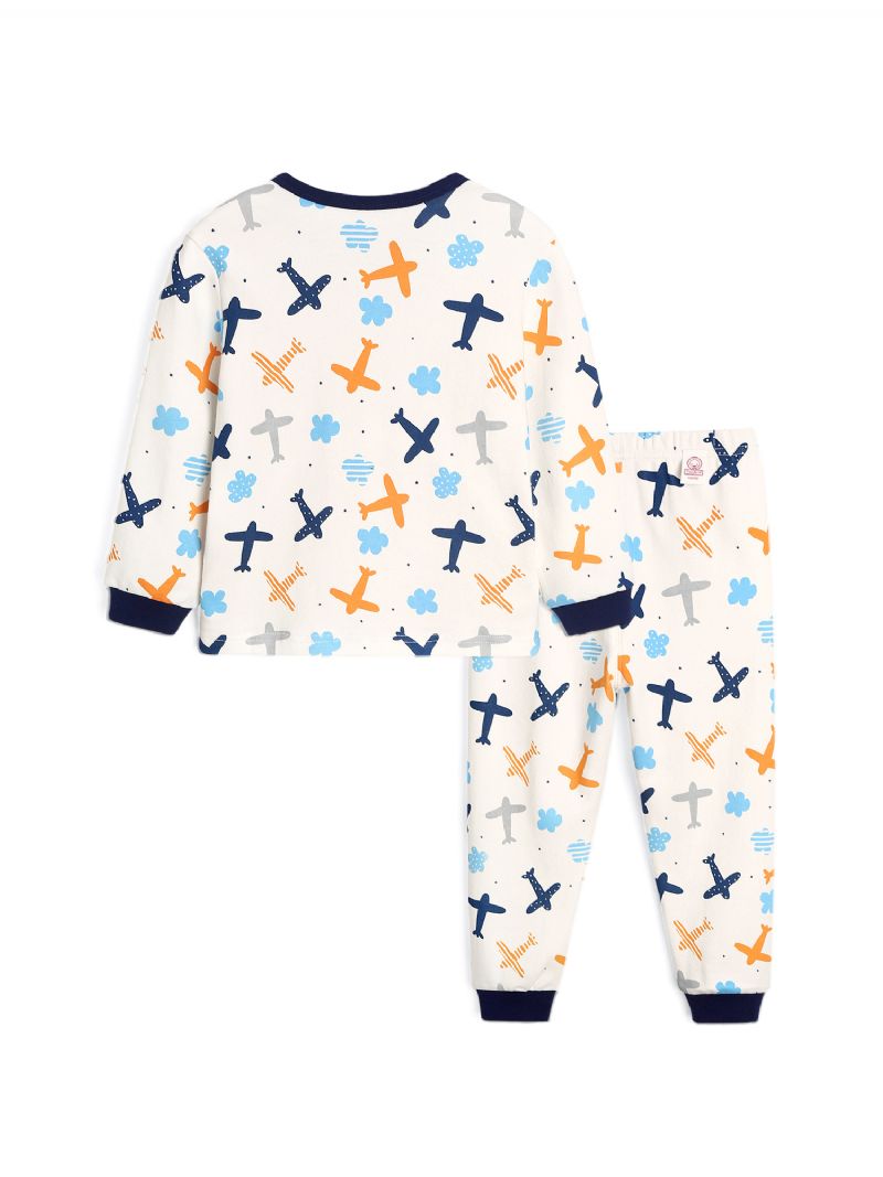 Vauvan Poikien Sarjakuva Lentokone Painettu Pyjamasetti Valkoinen