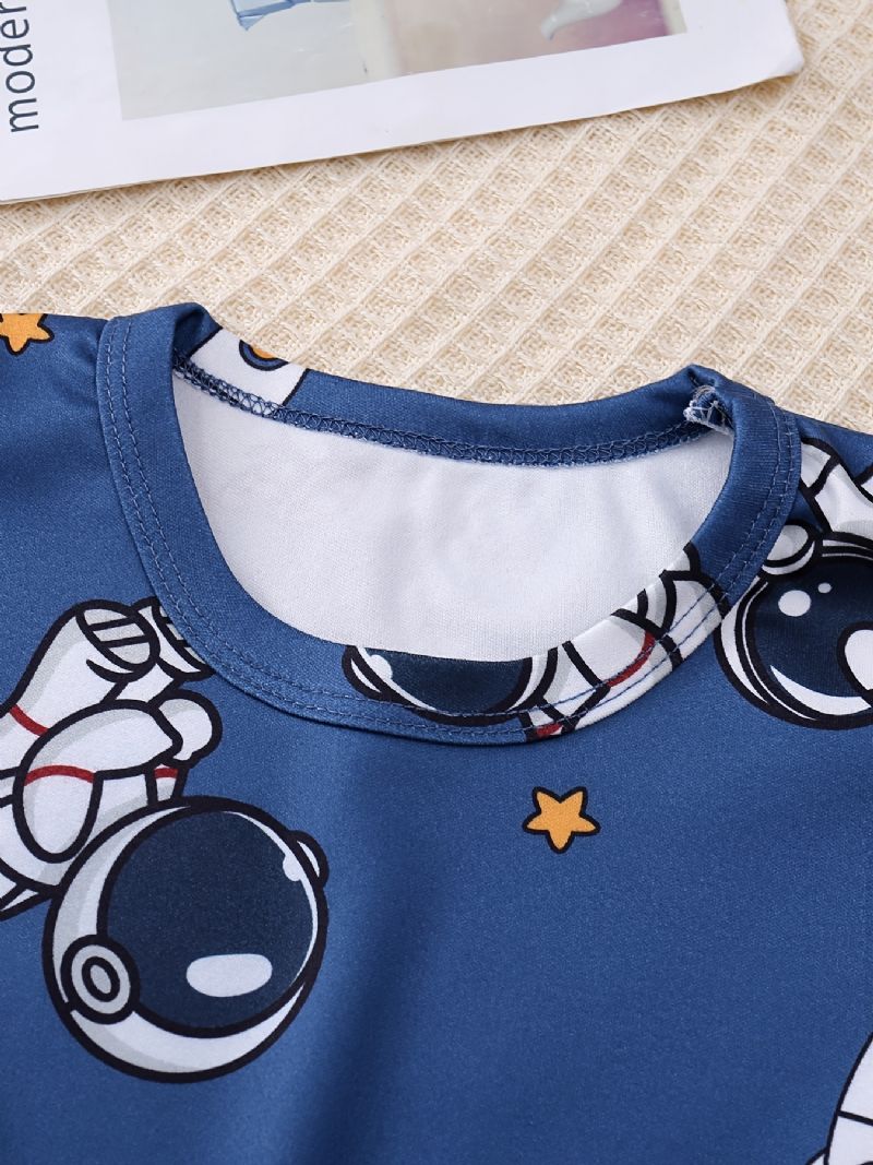 Vauvan Pyjamat Söpöt Sarjakuvat Astronaut Print Pyöreäkaula-aukoinen Pitkähihainen Toppi & Housutsetti Pojille Tytöille