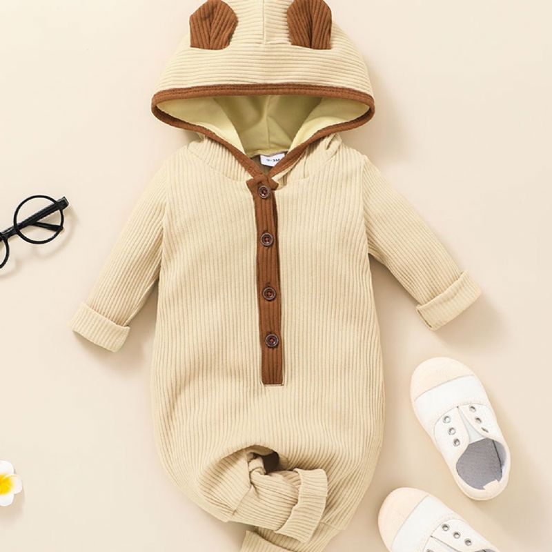 Vauvan Resorihupullinen Haalari Yksivärinen Yksiosainen Pyjamat-body Löysä Istuvuus Syksyn Talvi Asut Vaatteet