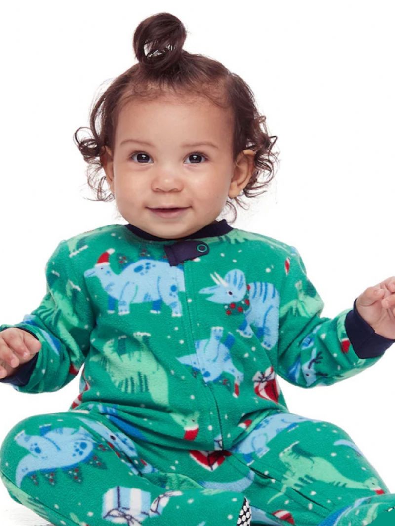 Vauvan Tyttöjen Crew Neck Söpö Sarjakuva Dinosaur Pyjamasetti Joulusetti Pyjamat