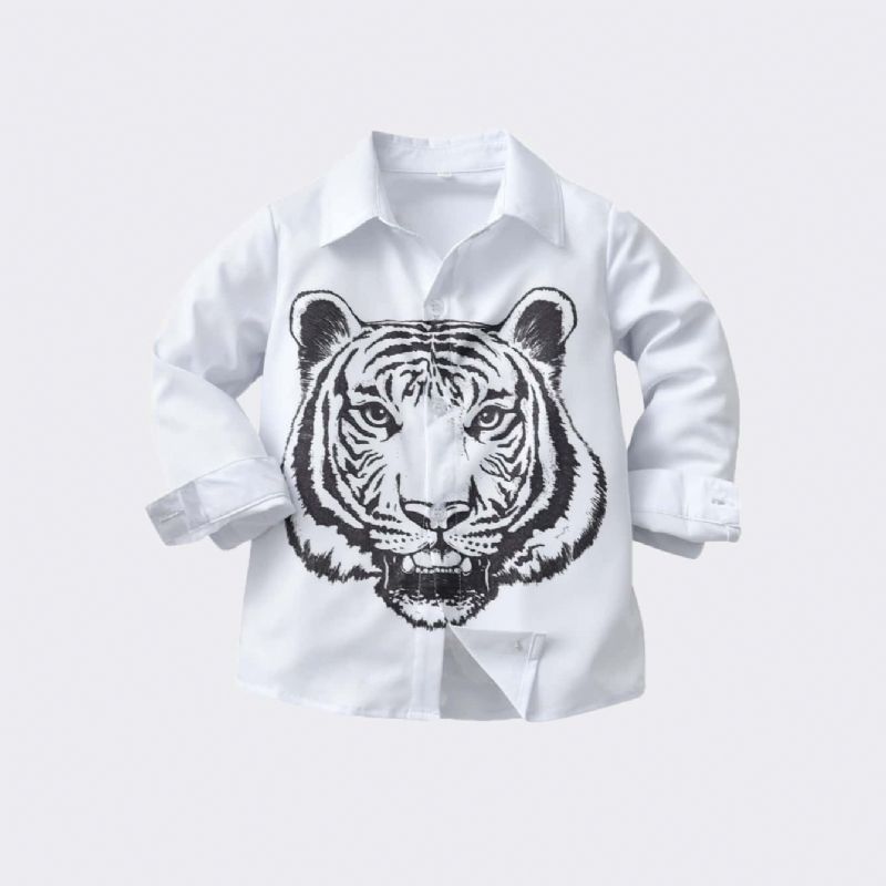 Poikien White Tiger Print Pitkähihainen Rintapaita