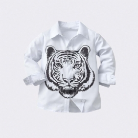 Poikien White Tiger Print Pitkähihainen Rintapaita