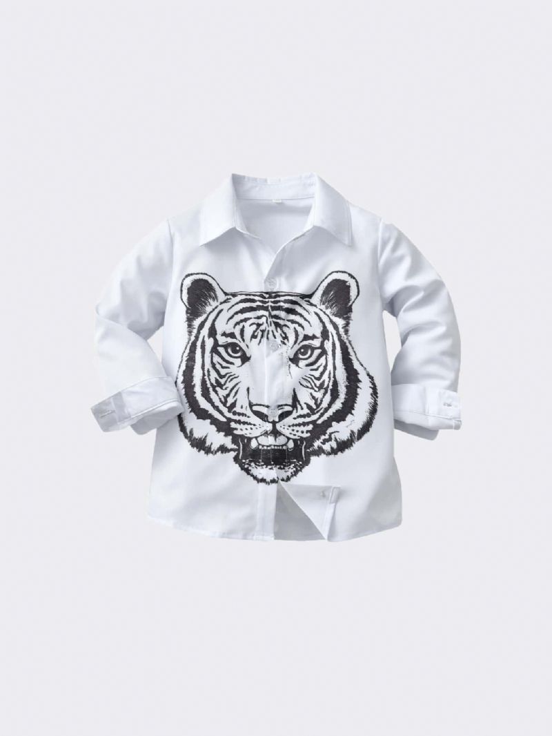 Poikien White Tiger Print Pitkähihainen Rintapaita