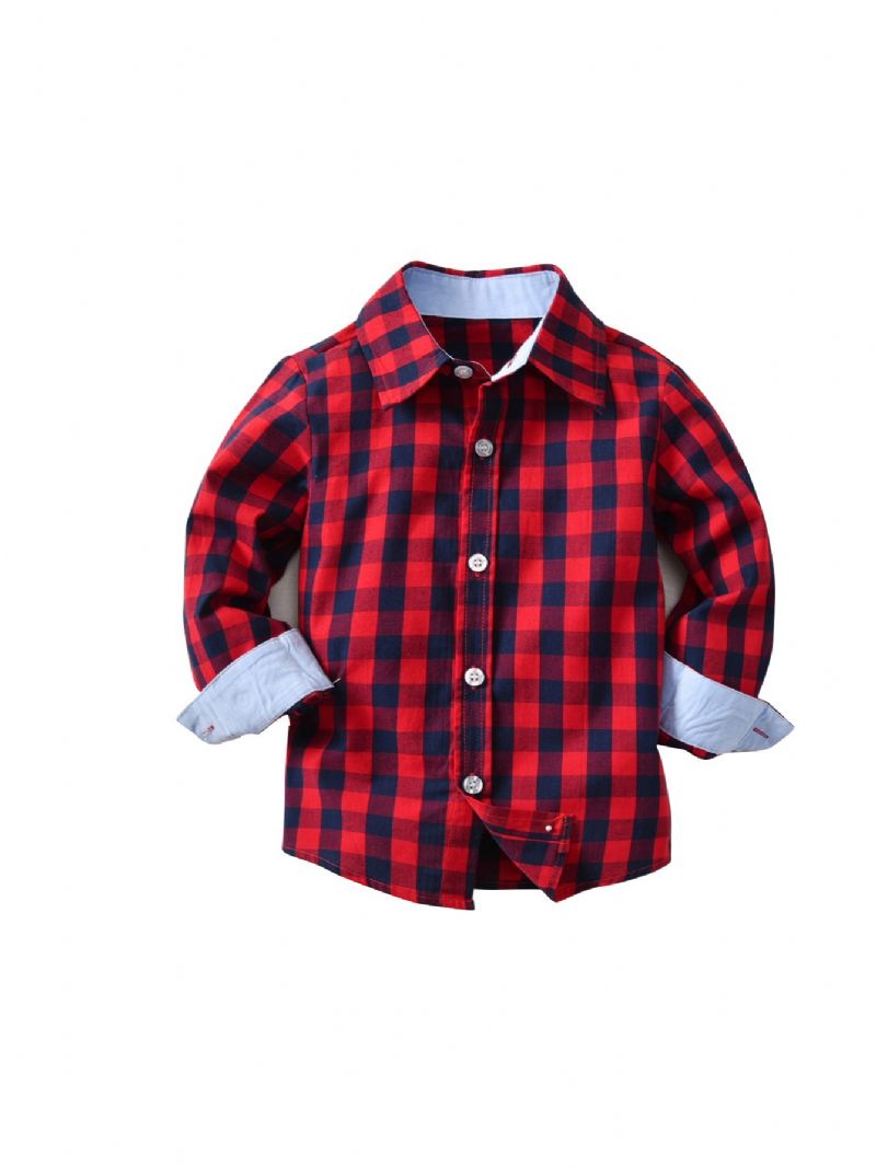 Toddler Poikien Plaid Print Pitkähihainen Paita Lasten Vaatteet