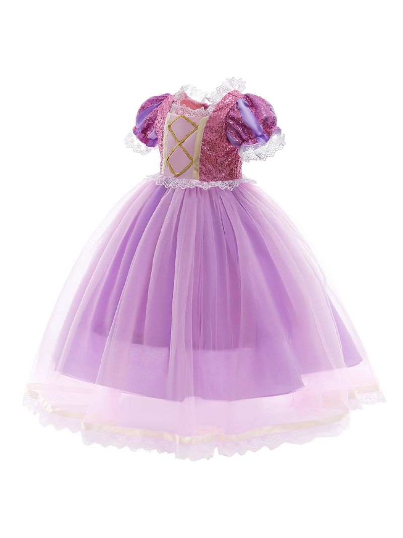 6 Kpl Tyttöjen Rapunzel Purppura Prinsessa Mekko Pukukorut & Kukkapunos Hiusnauha Joulu-iltajuhliin Syntymäpäivä Lasten Vaatteet