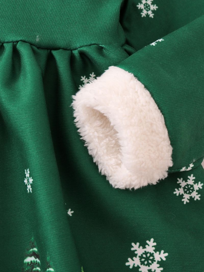 Tytöille Joulupukki & Lumihiutalekuvioinen Mekko Thermal Fleece Joulujuhliin