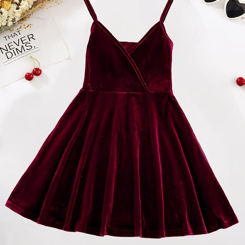 Tytöt Burgundy Velvet Spaghetti Stap Cami Dress Lasten Vaatteet