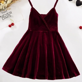 Tytöt Burgundy Velvet Spaghetti Stap Cami Dress Lasten Vaatteet