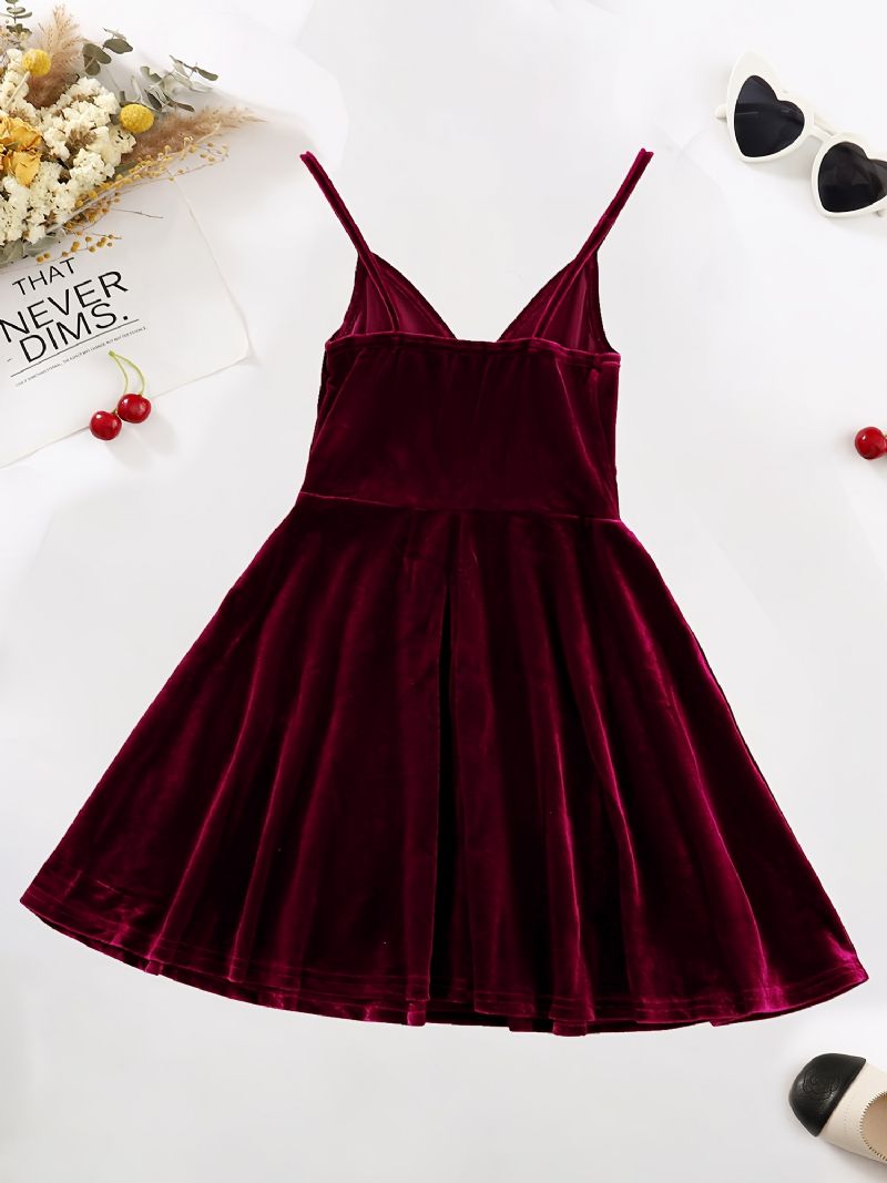 Tytöt Burgundy Velvet Spaghetti Stap Cami Dress Lasten Vaatteet