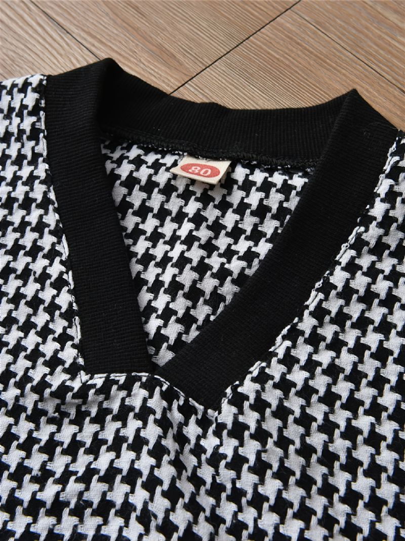 Tyttöjen Houndstooth Vest Valkoinen Pitkähihainen Paitamekko