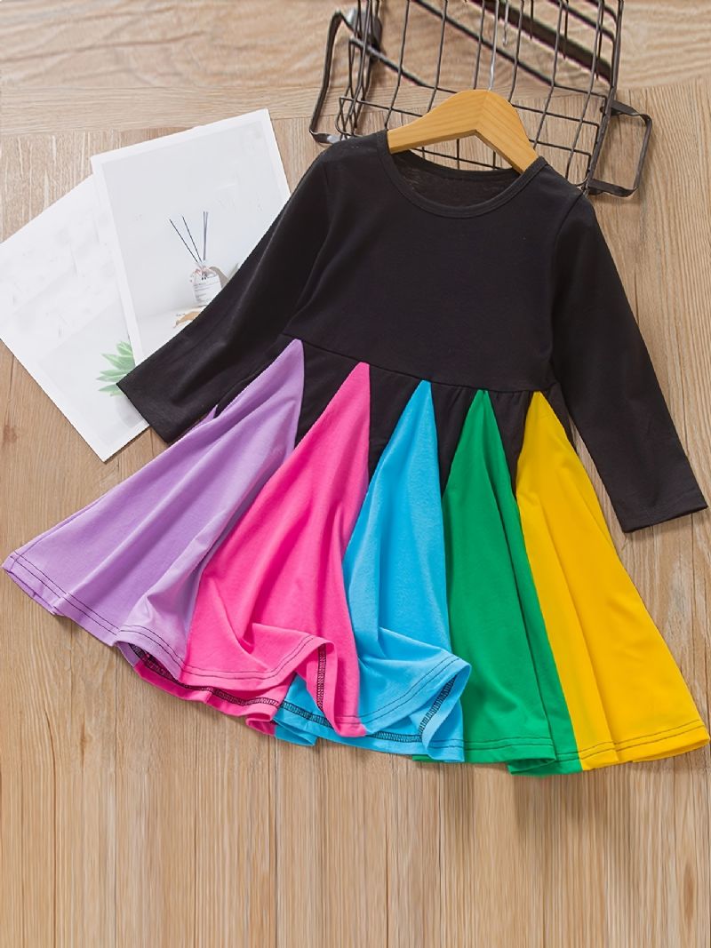 Tyttöjen Mekko Pitkähihainen Pyöreäkauluksinen Colorblock Rainbow Röyhelömekko Prinsessamekko