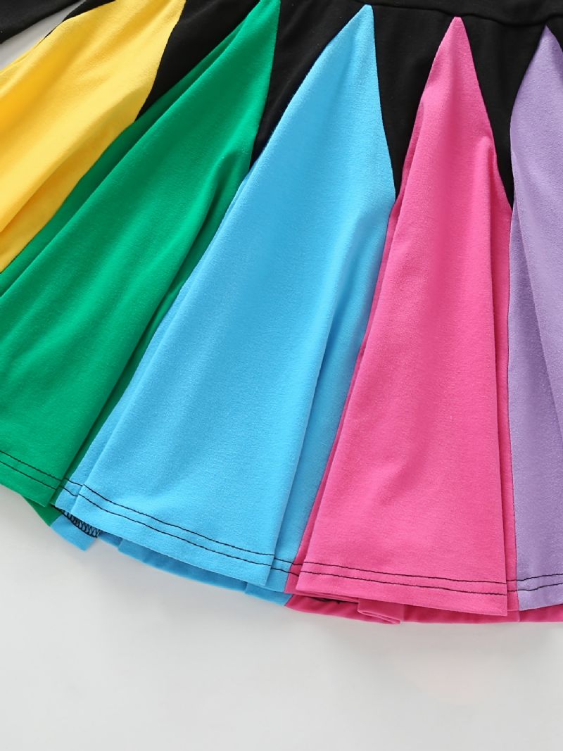 Tyttöjen Mekko Pitkähihainen Pyöreäkauluksinen Colorblock Rainbow Röyhelömekko Prinsessamekko