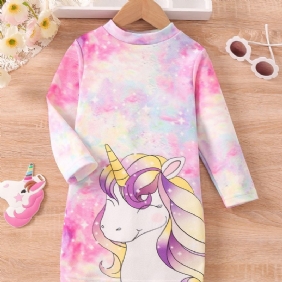 Tyttöjen Mekko Solmio Dye Unicorn Print Pitkähihainen Prinsessa