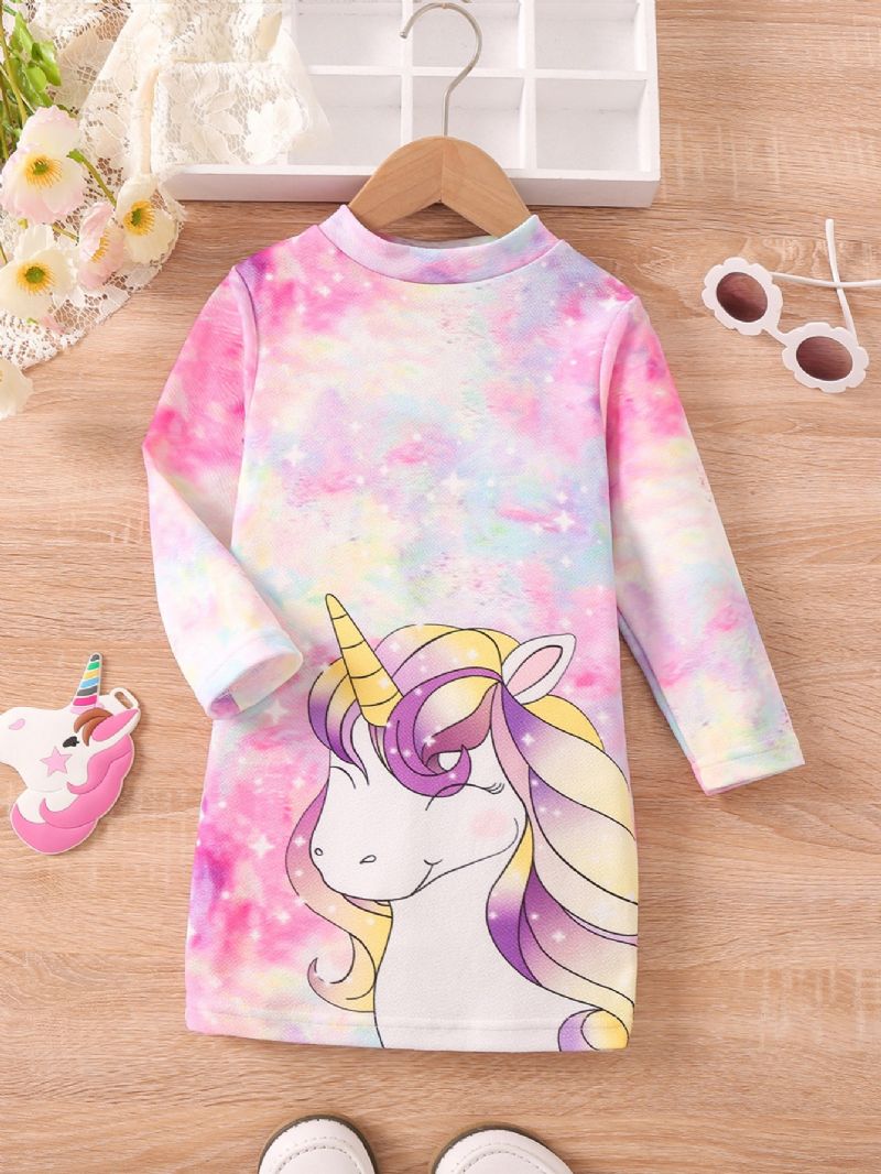 Tyttöjen Mekko Solmio Dye Unicorn Print Pitkähihainen Prinsessa