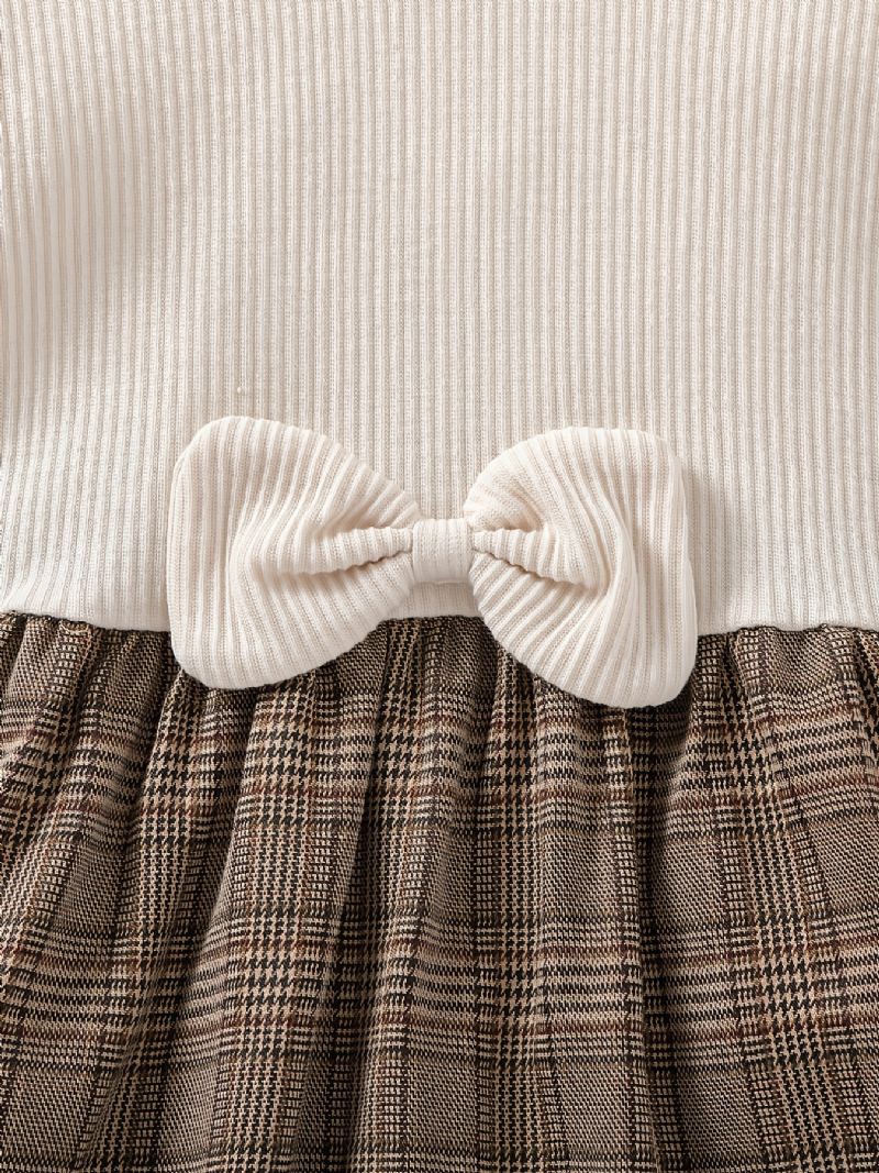 Tyttöjen Pitkähihainen Ruudullinen Bowknot-mekko Lasten Vaatteet