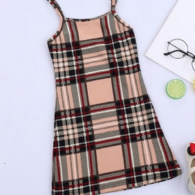 Tyttöjen Plaid Print Cami Dress Lasten Vaatteet Kesäksi