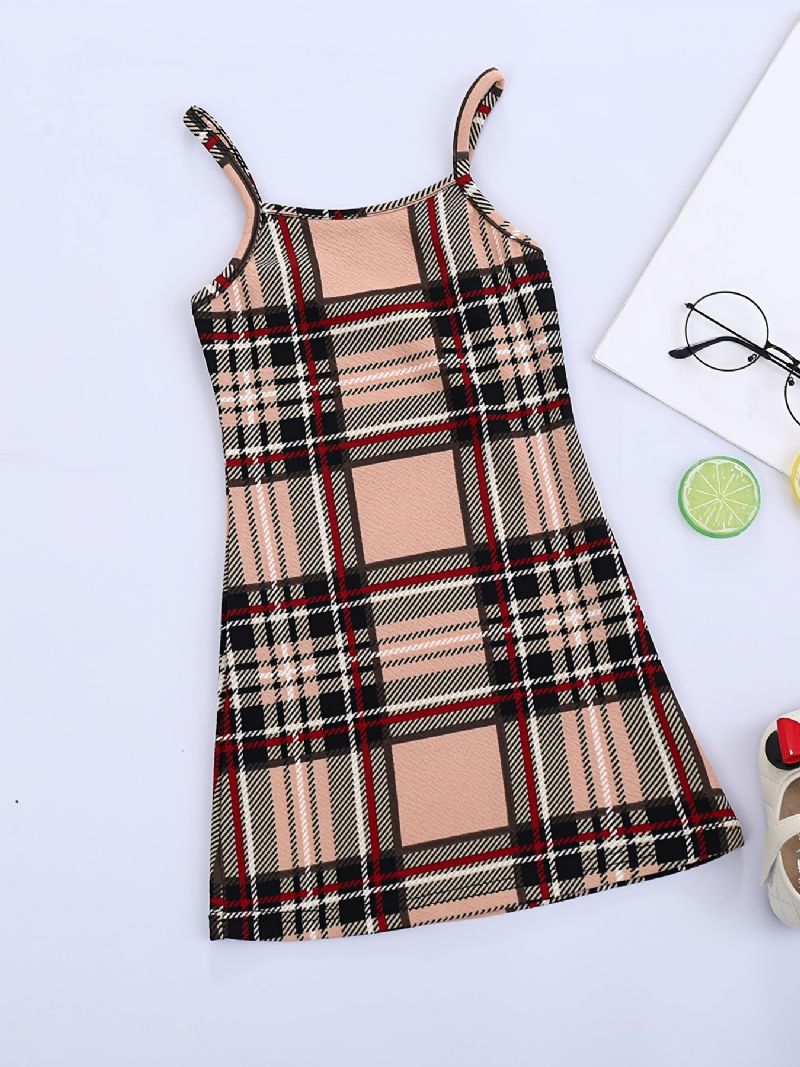 Tyttöjen Plaid Print Cami Dress Lasten Vaatteet Kesäksi