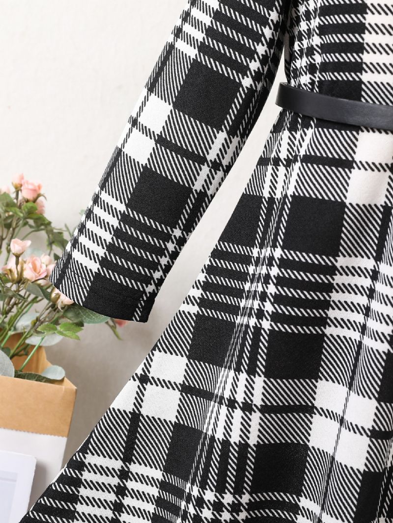 Tyttöjen Plaid Print Pitkähihainen Epäsäännöllinen Hame A-linjainen