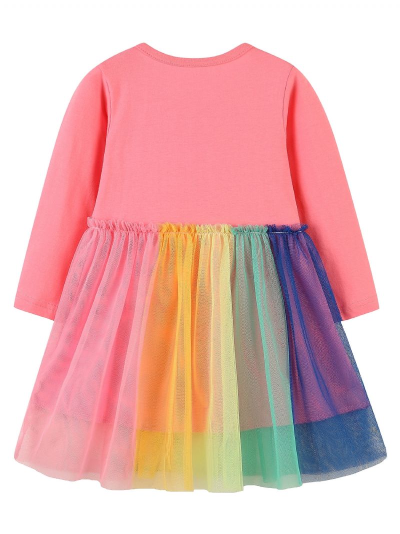 Tyttöjen Rainbow Unicorn Pattern Verkkomekko Lasten Vaatteet
