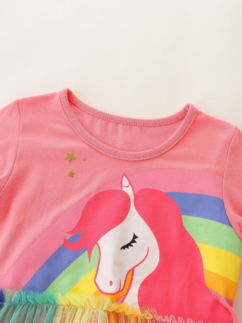 Tyttöjen Rainbow Unicorn Pattern Verkkomekko Lasten Vaatteet