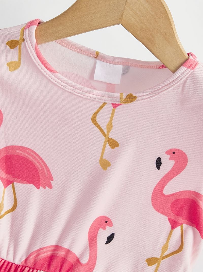 Tyttöjen Vaaleanpunainen Flamingoprintti Lyhythihainen Mekko