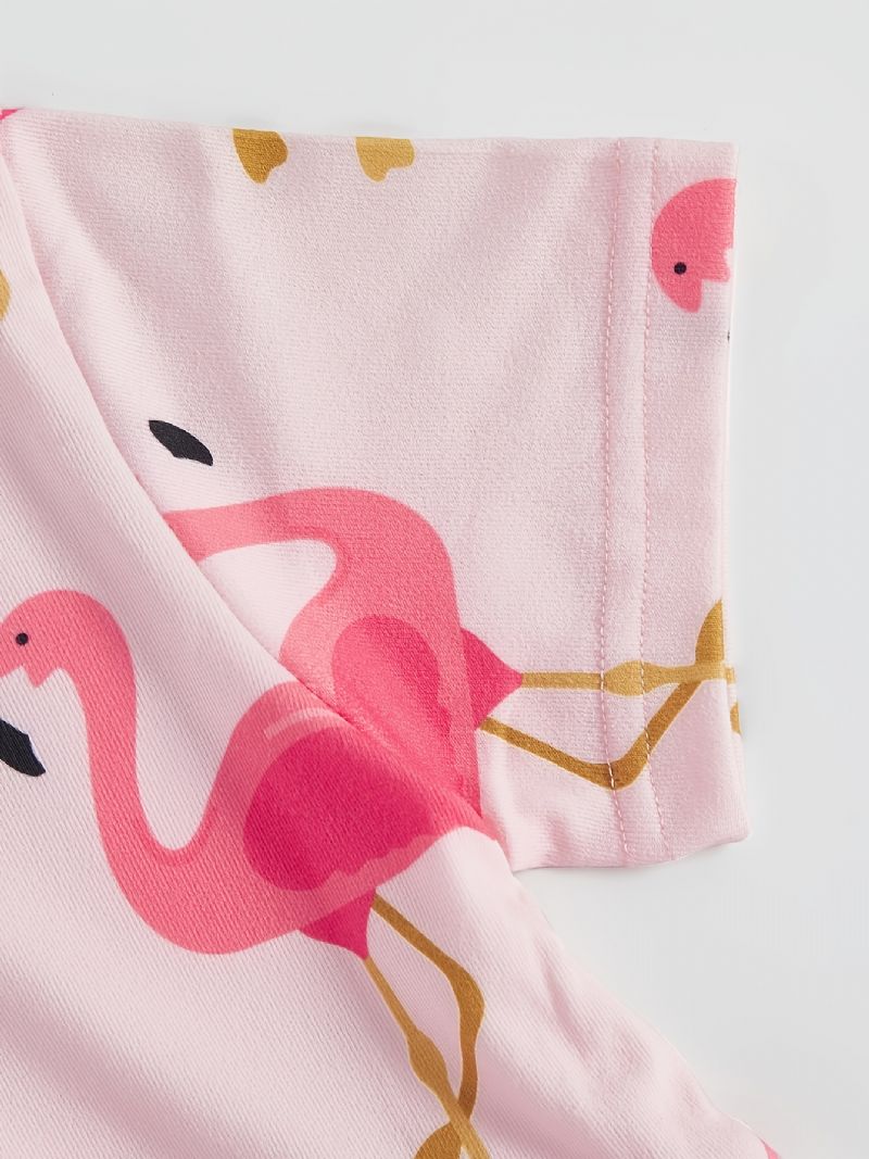 Tyttöjen Vaaleanpunainen Flamingoprintti Lyhythihainen Mekko