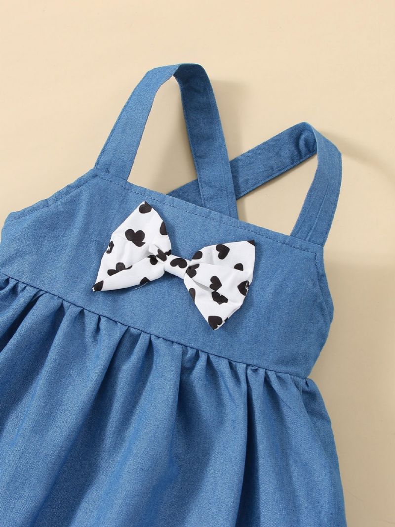 Vauvan Tyttöjen Backless Rento Farkkuhame Heart Bow Blue Mekko