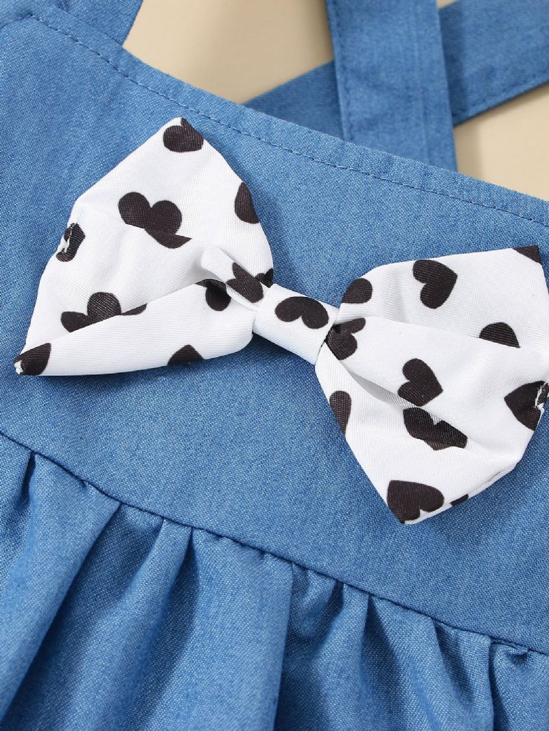 Vauvan Tyttöjen Backless Rento Farkkuhame Heart Bow Blue Mekko