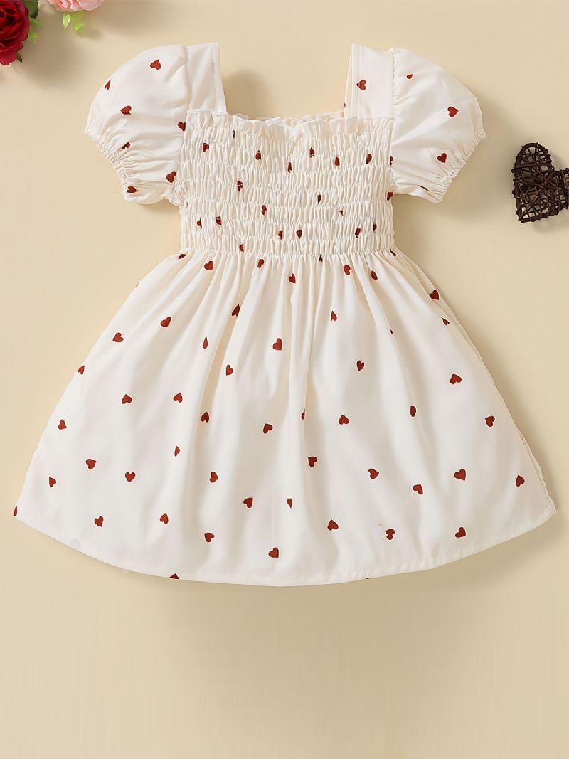 Vauvan Tyttöjen Heart Print Puffer Sleeve Mekko Vaatteet