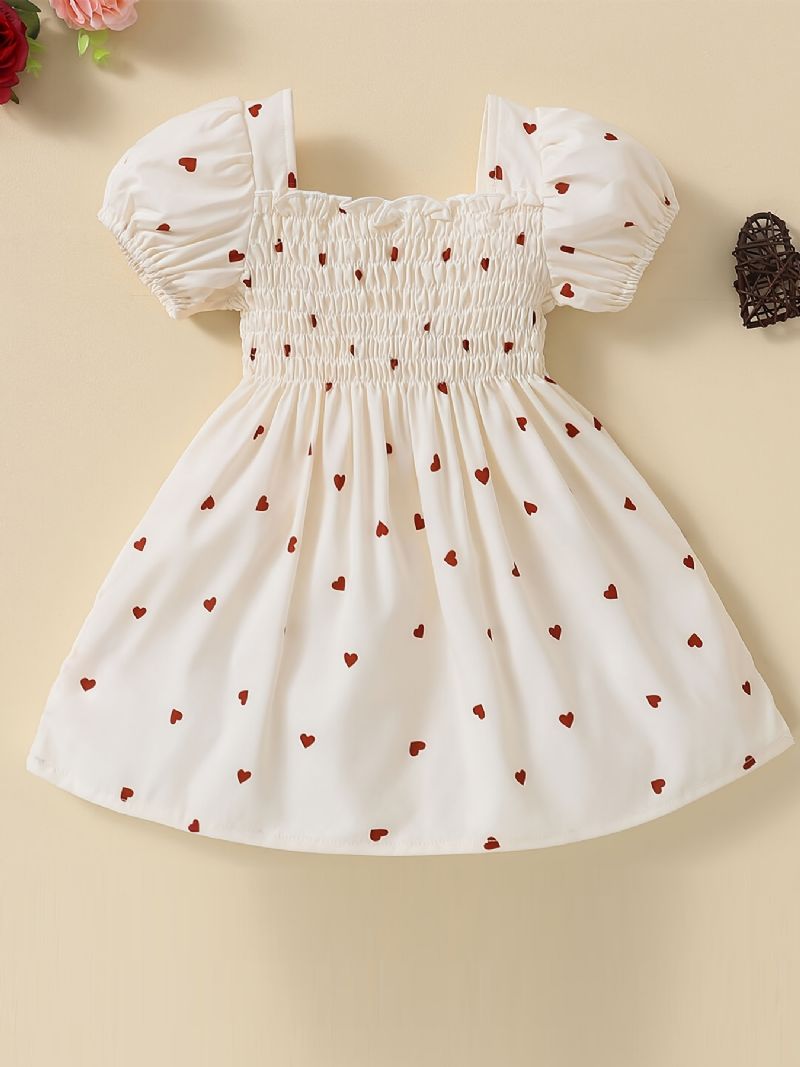 Vauvan Tyttöjen Heart Print Puffer Sleeve Mekko Vaatteet