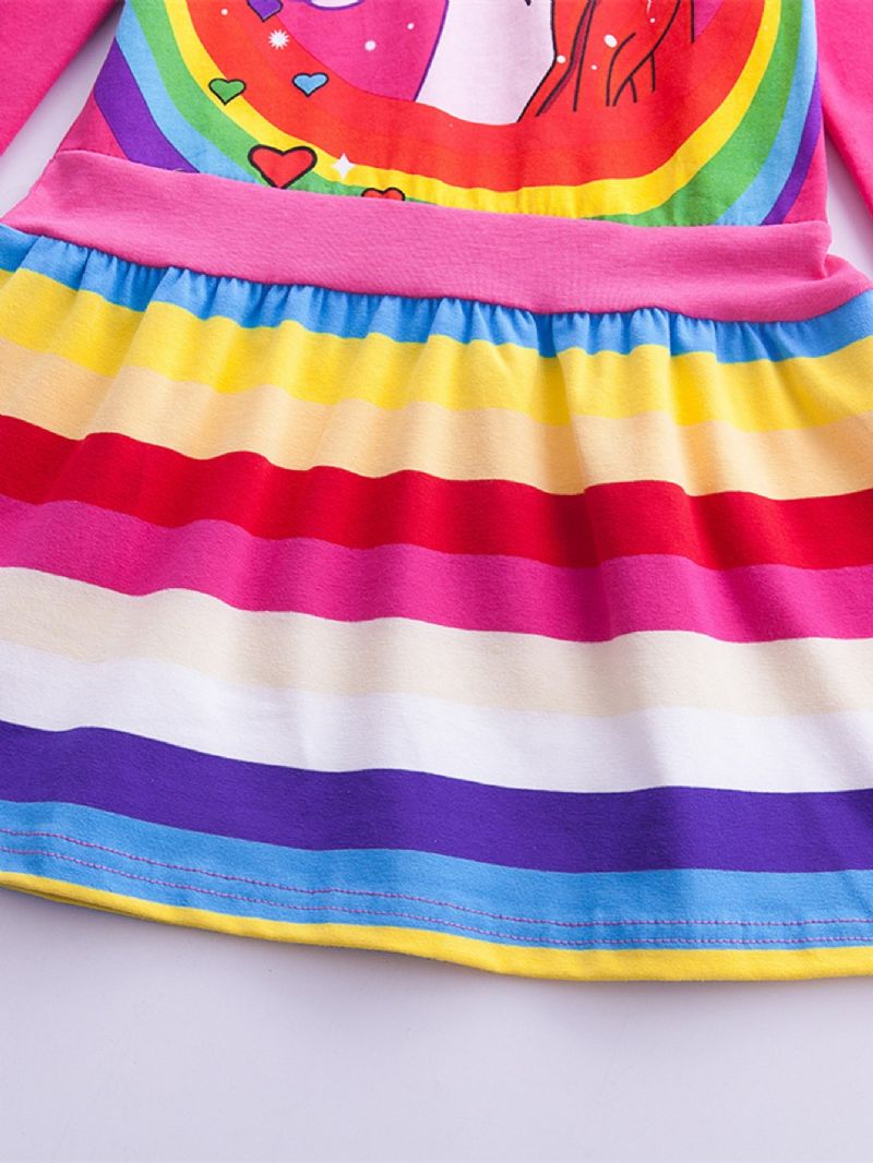 Yksisarvinen Print Rainbow Striped Tyttöjen Pitkähihainen Mekko