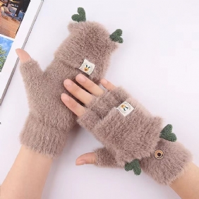 Antlers Decor Flip Top Rukkaset Söpöt Thermal Half Finger Paksutetut Pehmokäsineet Lapsille Ja Aikuisten Ulkourheiluun