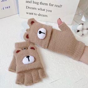 Bear Pattern Flip Top Rukkaset Suloiset Thermal Half Finger Paksutetut Pehmokäsineet Lapsille Ja Aikuisten Ulkourheiluun