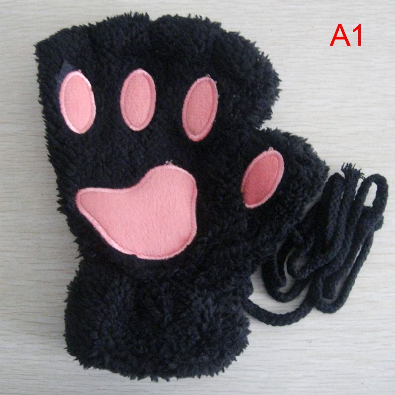 Lovely Cat Claw Gloves Paw Pehmo Sormeton Lämmin Pehmeä Lyhyt Muoti Tyttöjen Puolisormi Käsineet