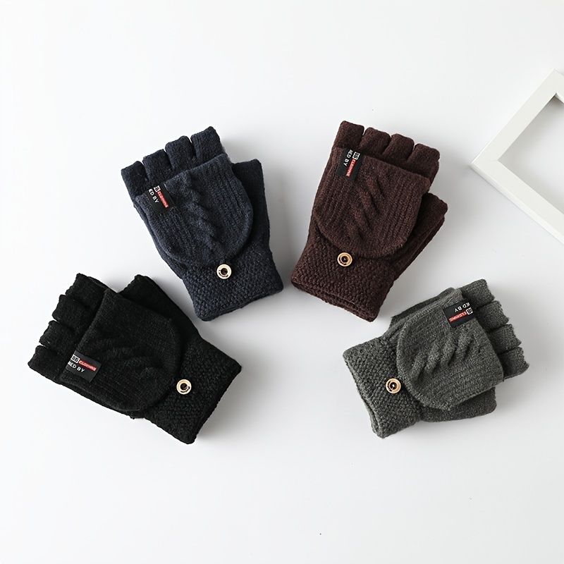 Neulotut Fingerless Flip Gloves Talven Lämpimät Solid Pojille Tytöille