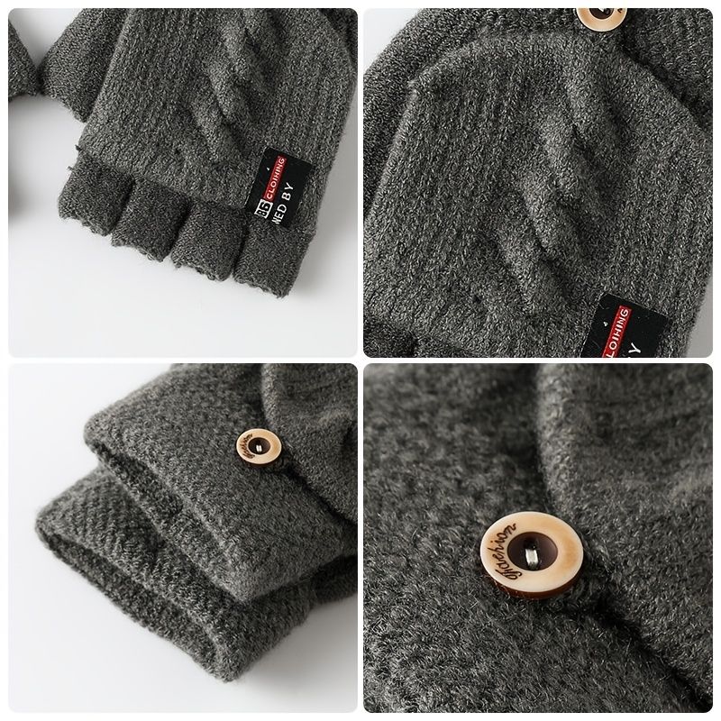 Neulotut Fingerless Flip Gloves Talven Lämpimät Solid Pojille Tytöille