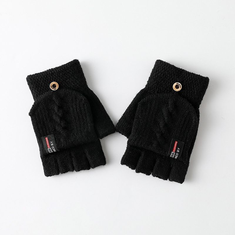 Neulotut Fingerless Flip Gloves Talven Lämpimät Solid Pojille Tytöille