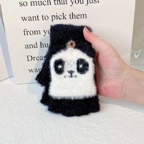 Panda Pattern Flip Top Rukkaset Suloiset Lämpökäsineet Puolisormella Paksunnetut Pehmokäsineet Lapsille Ja Aikuisten Ulkourheiluun