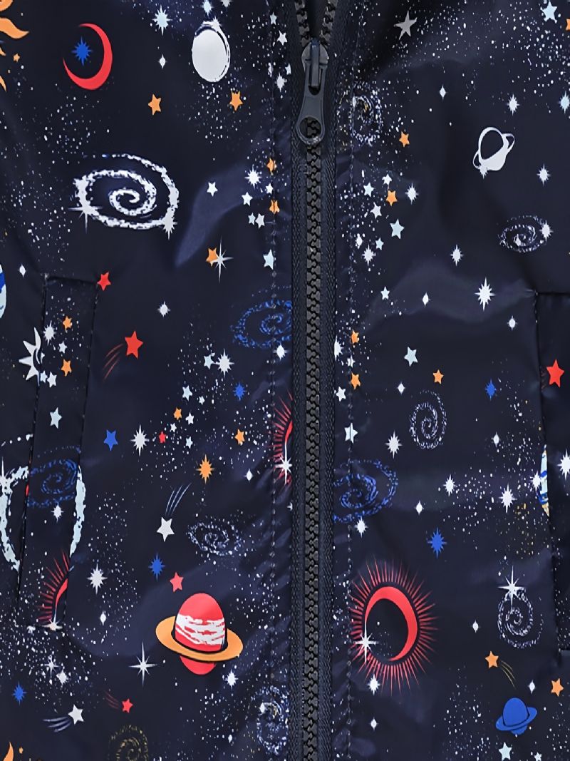 1kpl Poikien Casual Space Print Vetoketjullinen Hupullinen Takki Neuletakki Kaulus Lämpötakki Talveksi