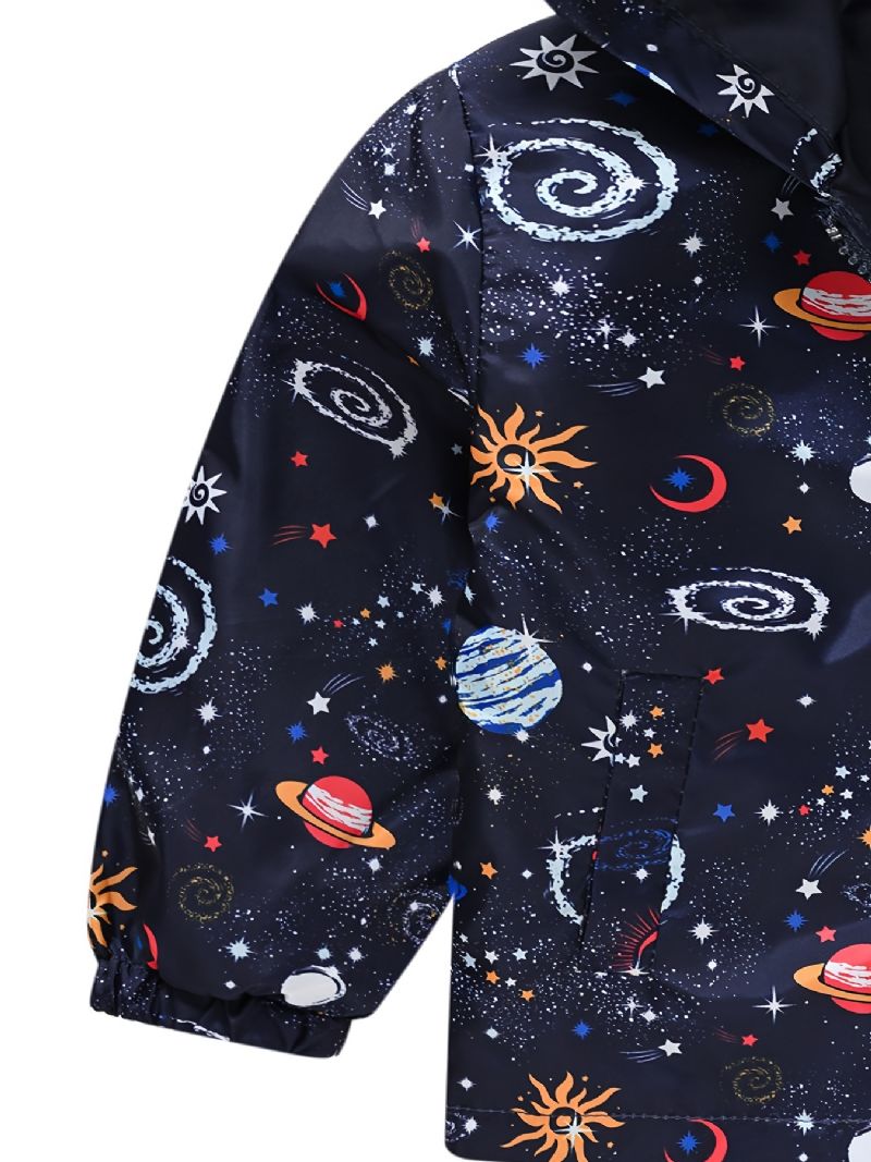 1kpl Poikien Casual Space Print Vetoketjullinen Hupullinen Takki Neuletakki Kaulus Lämpötakki Talveksi