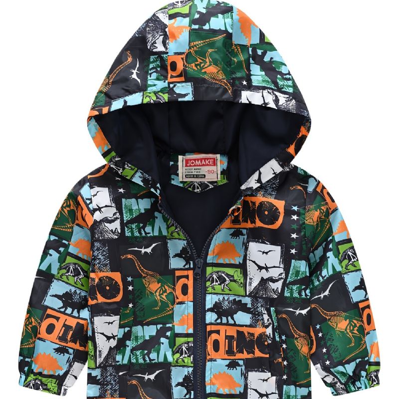 1kpl Poikien Tyttöjen Rento Söpö Dinosaur Print Vetoketjullinen Takki Neuletakki Kaulus Fleece Lämpötakki Talveksi